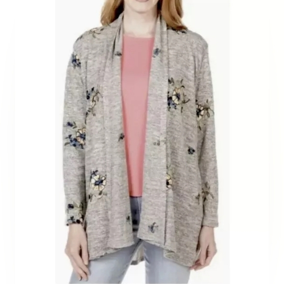 2/$30 Anthropologie Fig and Flower Open Front Embroidered Cardigan Floral Spring - Picture 1 of 11